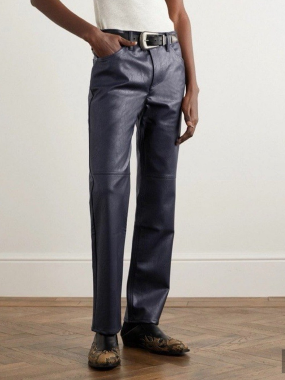 Séfr Sako Faux Leather trousers Sz 30 in Deep Blue.